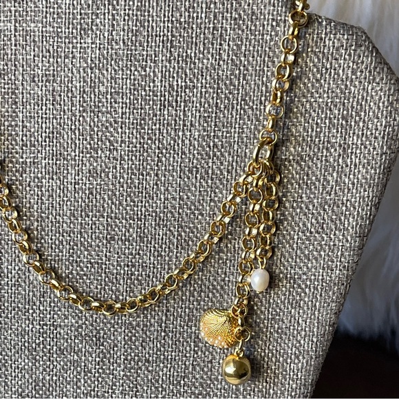 J Crew | Freshwater Pearl Sea Shell Golden Ball Choker Gold Tone 14"+2" Necklace - Picture 10 of 14